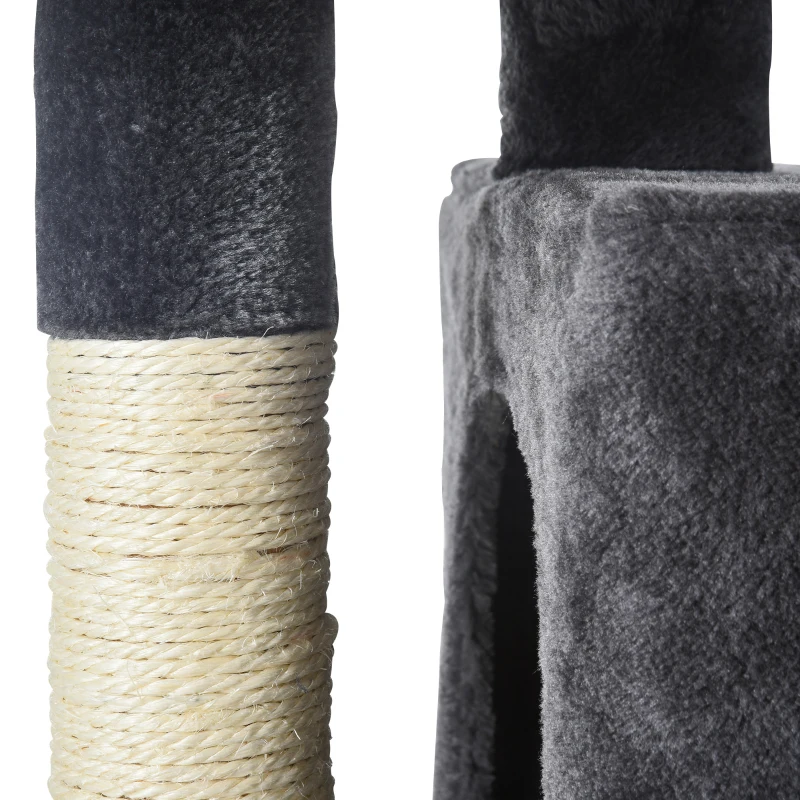 PawHut Plush Cat Tree Tower w/ Sisal Scratching Post Board Perch Condo Dark Grey