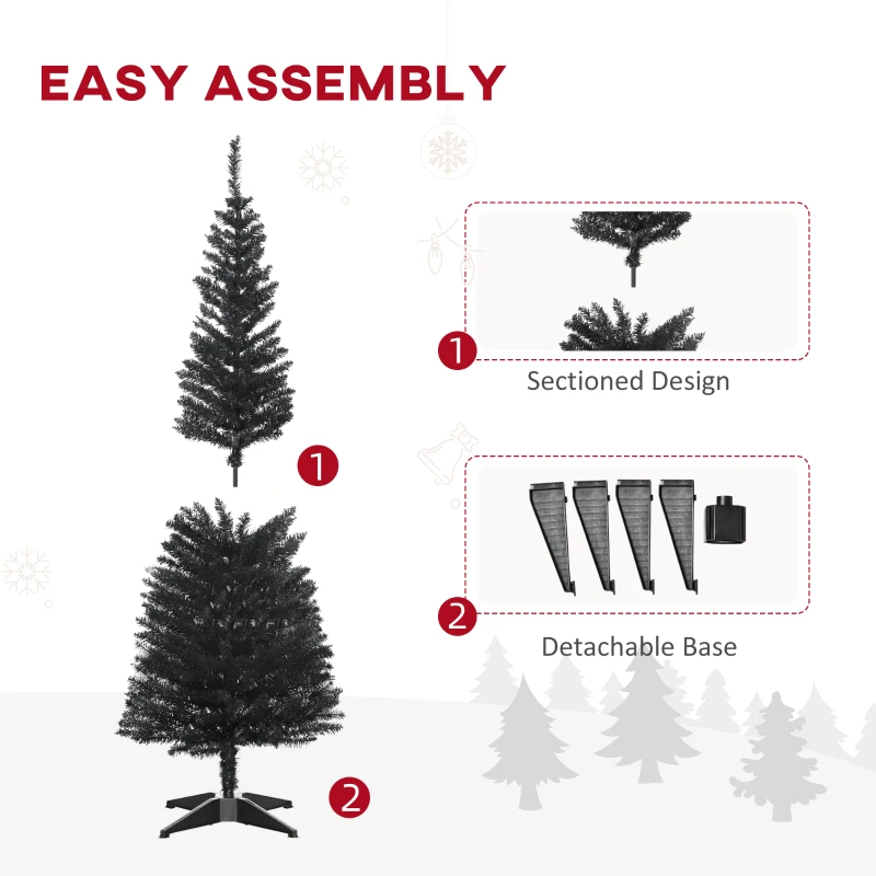 HOMCOM 5' Artificial Pencil Christmas Tree, Slim Xmas Tree with 294 Realistic Branch Tips and Plastic Stand, Black