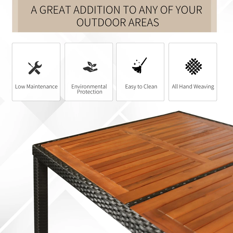 Outsunny 9 Pieces Outdoor Dining Set for 8, Wicker Rattan Patio Furniture Set, Patio Table and Chairs Set with Cushions, Acacia Wood Table Top, Conversation Set for Garden Backyard Deck, Cream White