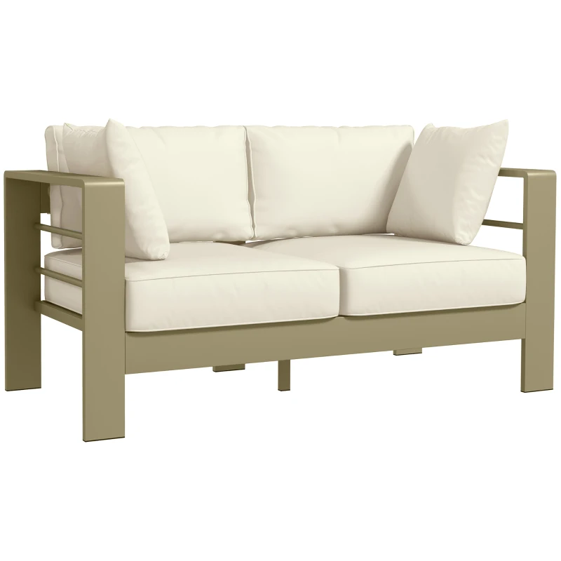Outsunny Patio Loveseat, Outdoor Seating for 2, Garden Sofa with Cushions, Wide Armrests, 54.3"x27.6"x24.6", Cream White