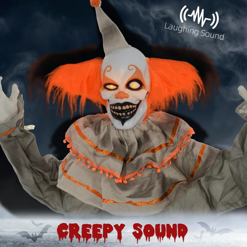 HOMCOM 6' Life Size Orange Haired Clown, Outdoor Halloween Decoration Animatronic, Sound and Motion Activated Light Up Eyes