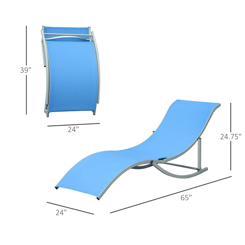 Outsunny Pool Chaise Lounge Chairs Set of 2, S-shaped Foldable Outdoor Chaise Lounge Chair Reclining for Patio Beach Garden With 264lbs Weight Capacity, Blue