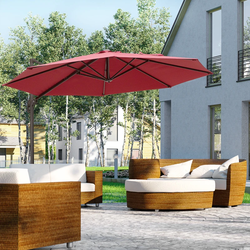 Outsunny 10ft Cantilever Patio Umbrella with 360° Rotation, Crank & Cross Base for Garden Deck Pool Backyard, Wine Red