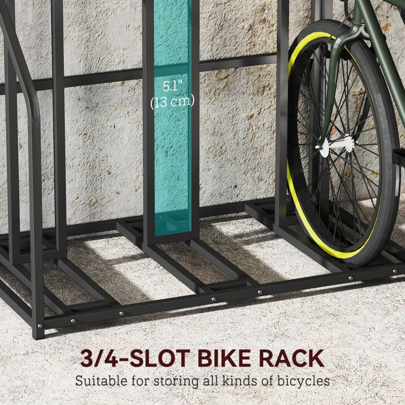 Soozier 4 Bicycle Bike Stand, Metal Floor Bike Storage Rack with Basket, Hooks, Indoor Outdoor Bicycle Stand, Black