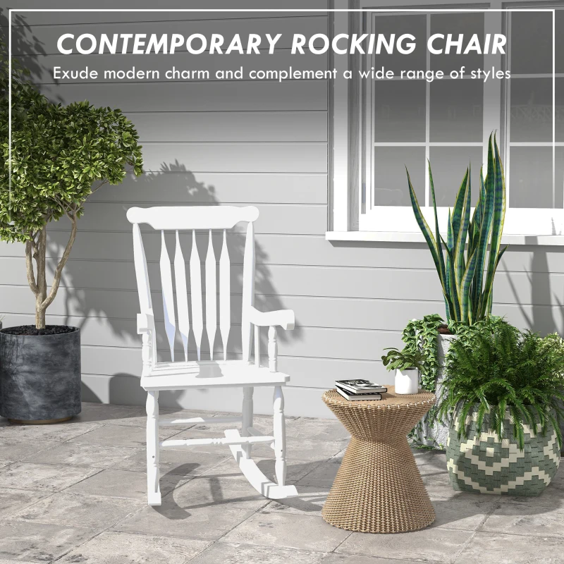Outsunny Porch Rocker Chair, 350 lbs. Wooden Outdoor Rocking Chair with High Back for Garden, Patio, Balcony, White