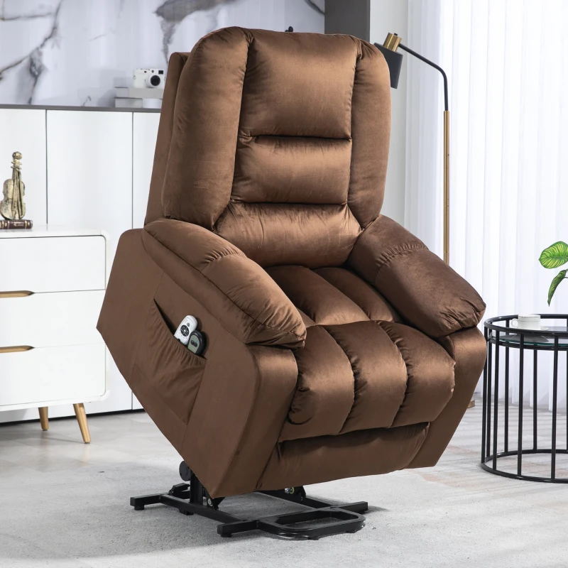 HOMCOM Lift Chair, Quick Assembly, Electric Riser and Recliner Chair with Vibration Massage, Heat, Side Pockets, Brown