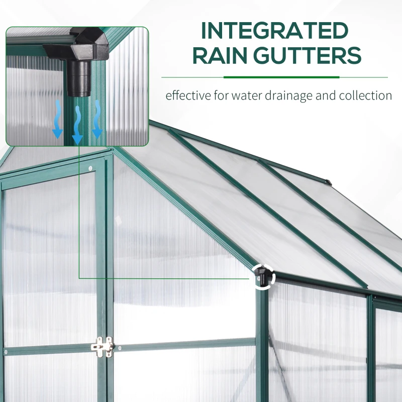 Outsunny 8' x 6' Greenhouse for Outdoors, Polycarbonate Greenhouse with Roof Vent and Rain Gutter, Aluminum Walk-in Green House for Outside for Patio Backyard Garden, Green