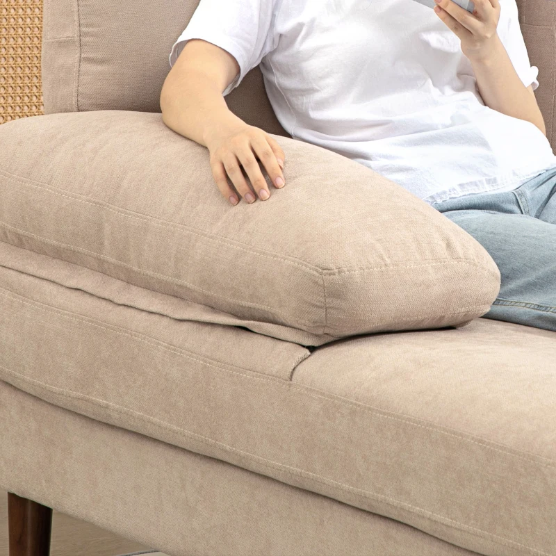 HOMCOM U Shape Couch with Double Chaise Lounge, Modern 4 Seater Sofa with Wooden Legs, Fabric Sofa for Living Room, Beige