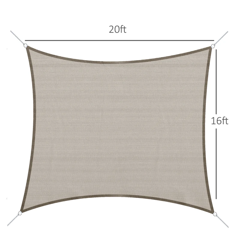 Outsunny 16' x 20' Sun Shade Sail Canopy Outdoor Shade Sail Cloth for Patio Deck Yard with D-Rings and Rope Included, Light Brown