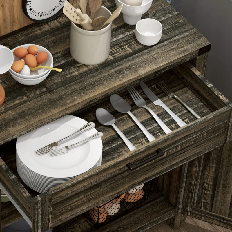 HOMCOM Modern Farmhouse Sideboard with Storage, Buffet Cabinet with 2 Barn Doors and Drawer for Dining Room, Dark Oak
