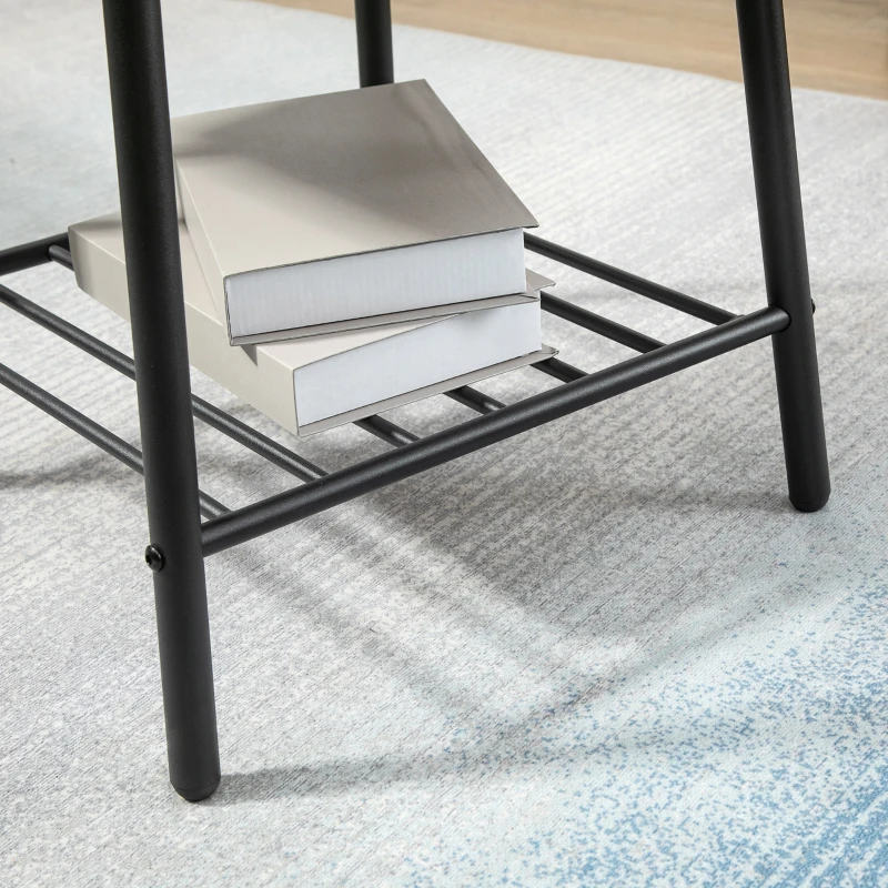 HOMCOM Square Side Table with Storage, 2-Tier End Table with Slat Shelf and Metal Frame for Living Room, Gray
