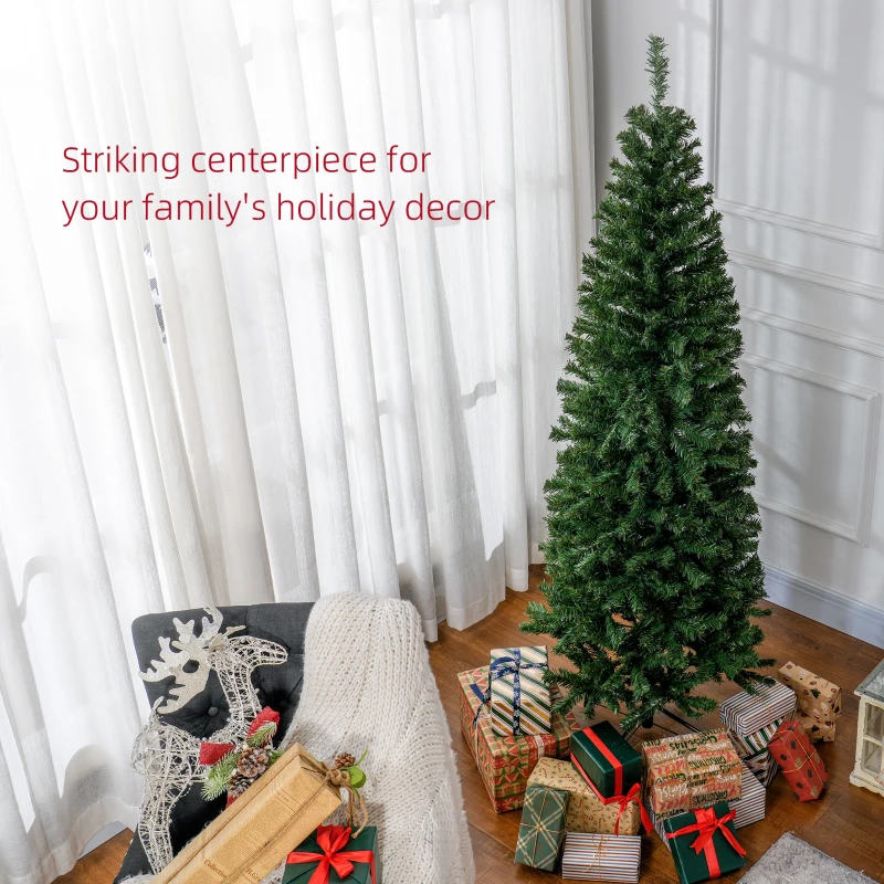 HOMCOM 6 FT Artificial Christmas Tree Pencil Xmas Tree with Stand, 618 Tips, Holiday Home Indoor Decoration for Party, Green