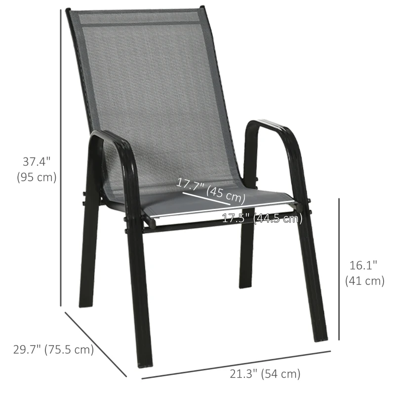 Outsunny Set of 4 Outdoor Dining Chairs, Heavy Duty Stackable Patio Dining Set with Armrests for Balcony Garden, Dark Grey