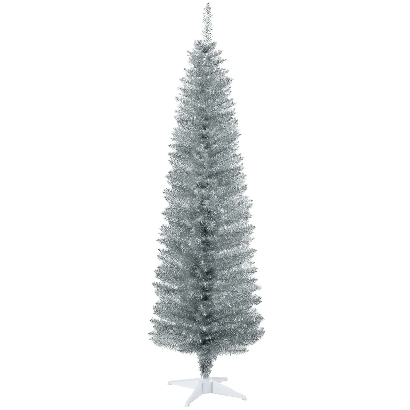 HOMCOM 6' Artificial Pencil Christmas Tree, Slim Xmas Tree with 390 Realistic Branch Tips and Plastic Stand, Silver