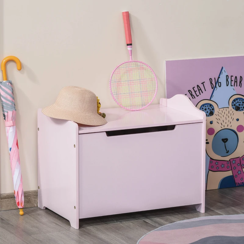 Qaba Kids Wooden Toy Storage Box Organizer Chest with Magnetic Hinge, Large Chest Space, & Groove Handle, Pink