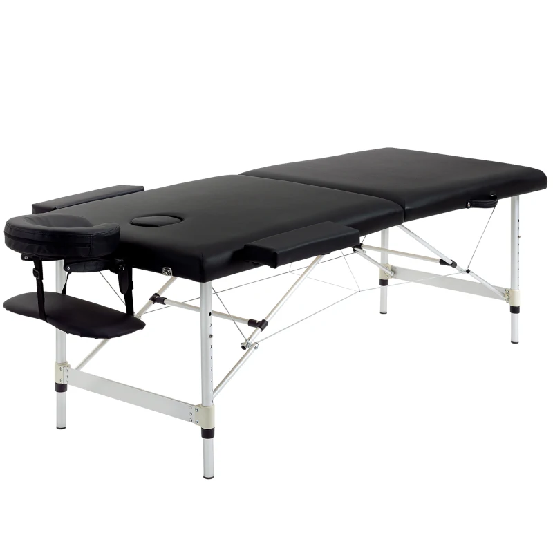 HOMCOM 83" 2 Section Foldable Massage Table Professional Salon SPA Facial Couch Tatoo Bed with Carry Bag Black