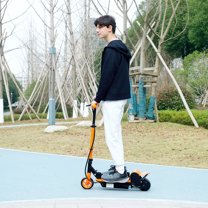 Soozier Foldable Electric Scooter for Kids Ages 6-14, with Seat and 2 Adjustable Heights, Max 6km Range & 12km/h, Orange