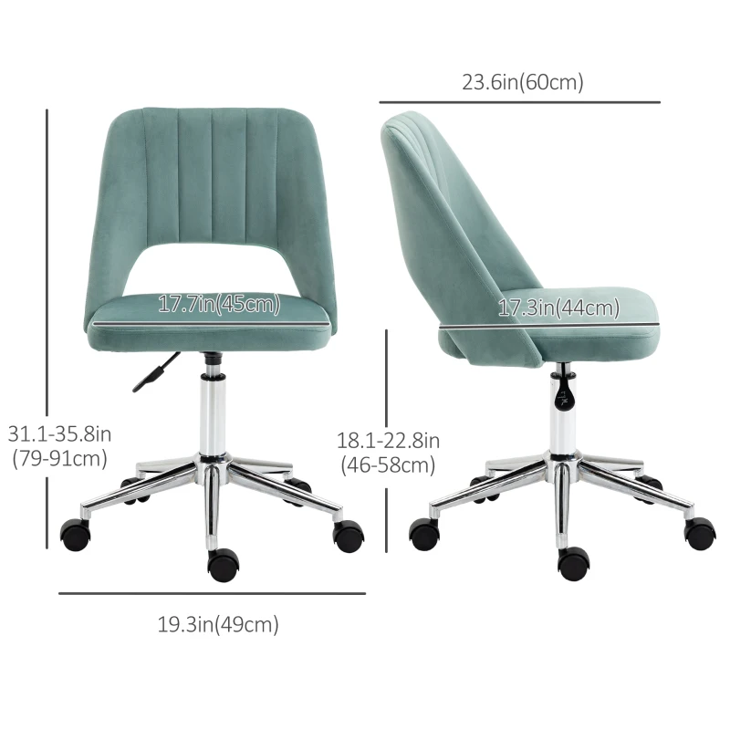 Vinsetto Mid Back Office Chair Velvet Fabric Swivel Scallop Shape Computer Desk Chair, Green