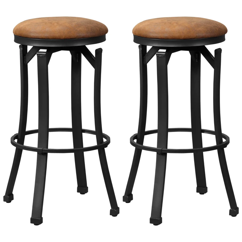 HOMCOM Bar Stools Set of 2, Vintage Swivel Barstools with Footrest, Microfiber Cloth Bar Chairs with Powder-coated Steel Legs for Kitchen and Dining Room, Brown