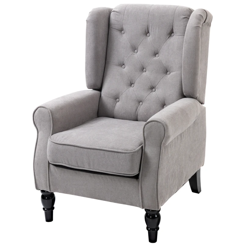 HOMCOM Fabric Accent Chair, Button Tufted Armchair, Upholstered Modern Living Room Chair, Wingback Chair with Wood Legs, Rolled Arms, Thick Padding for Bedroom, Grey