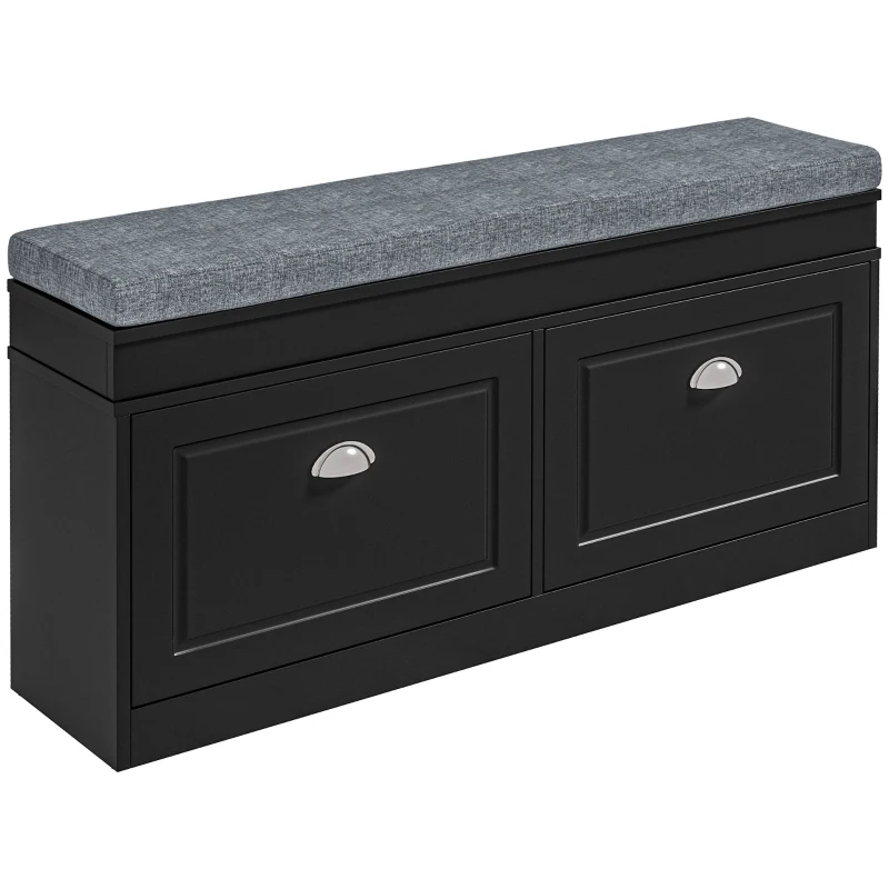 HOMCOM Modern Shoe Storage Bench, Entry Way Bench with Cushion, 2 Drawers, Storage Ottoman Bench, Holds 8 Pairs, Black