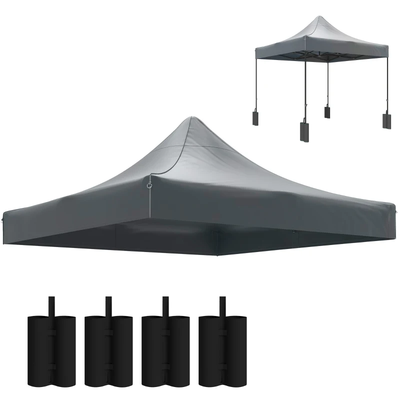 Outsunny 10' x 10' Replacement Canopy Top for Pop Up Canopy Tent with 4 Sand Bags, UPF50+ Protection, Dark Gray