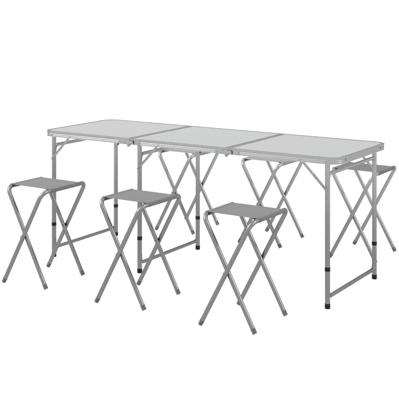 Outsunny Folding Picnic Table and 6 Stools, Camping Table and Chairs with Aluminum Frame for Outdoor, Picnic, Beach, BBQ, Grey