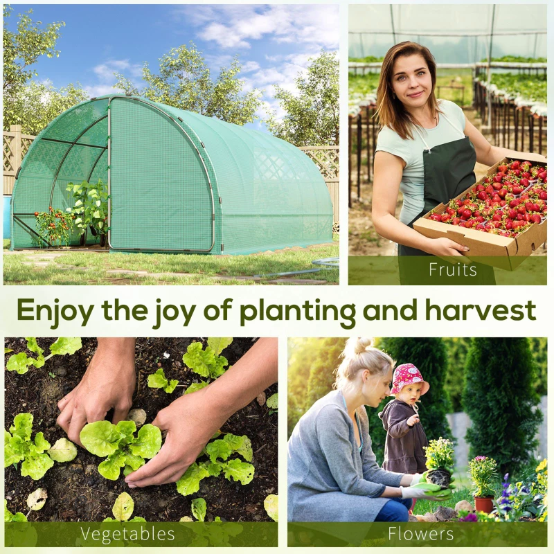 Outsunny 20' x 10' x 7' Tunnel Greenhouse Outdoor Walk-In Hot House with 2 Hinged Doors, Reinforced Steel Frame, PE Cover, Green