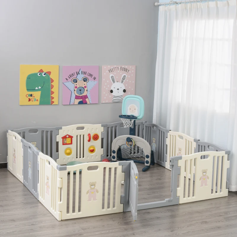 Qaba 12-Piece 92" x 92" x 25" Children Baby Playpen Kids Activity Center Fence for Kids with Easy Safety Gate & Flexible Design, White