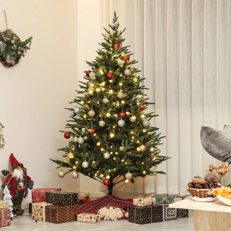 HOMCOM 6ft Prelit Artificial Christmas Tree with 1022 Tips, Warm White LED Lights, Steel Base, Hinged Xmas Tree, Auto Open