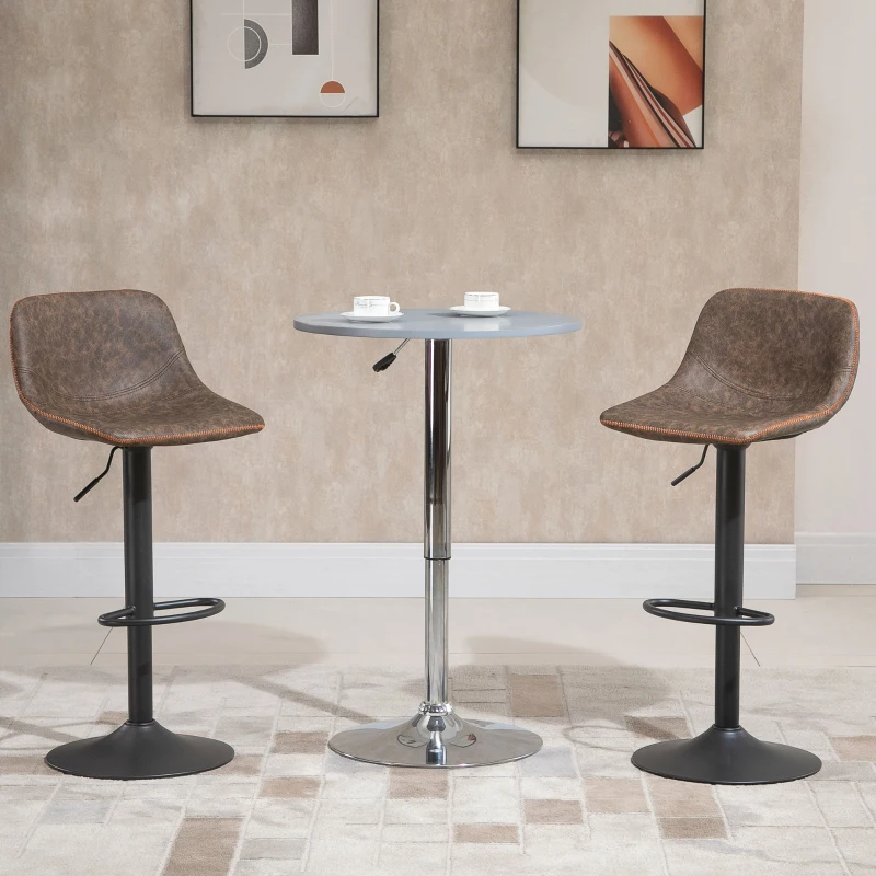 HOMCOM Adjustable Bar Stools, Swivel Bar Height Chairs Barstools Padded with Back for Kitchen, Counter, and Home Bar, Set of 2, Brown