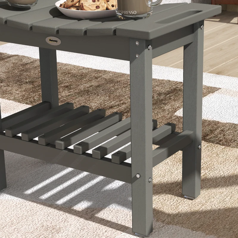 Outsunny HDPE Shower Bench, Waterproof Shower Stool with Handle, Storage Shelf, Non-Slip Pads for Indoor Outdoor, Dark Gray