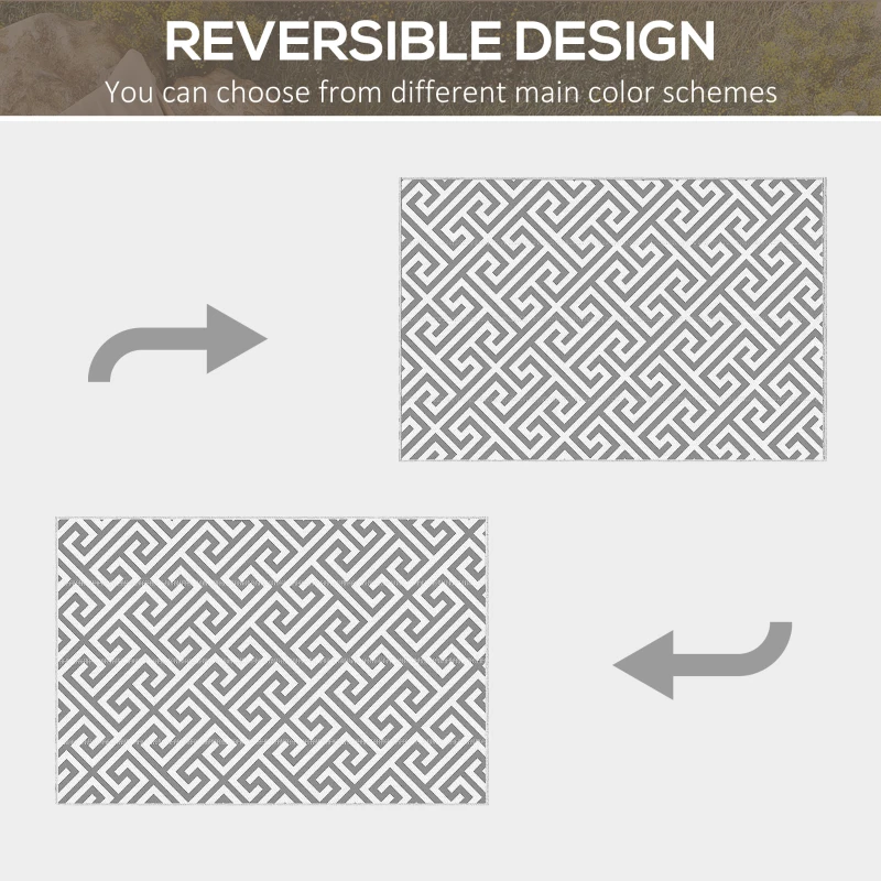 Outsunny Reversible Outdoor RV Rug, Patio Floor Mat, 5' x 8' Plastic Straw Rug for Backyard, Deck, Beach, Camping, Grey & White