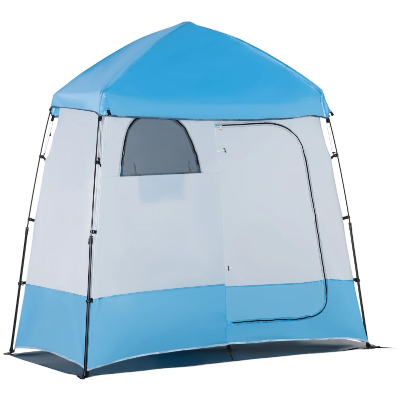 Outsunny Pop Up Shower Tent, Portable Privacy Shelter for 2 Persons, Changing Room with 2 Windows, 3 Doors, Carrying Bag, Grey and Blue