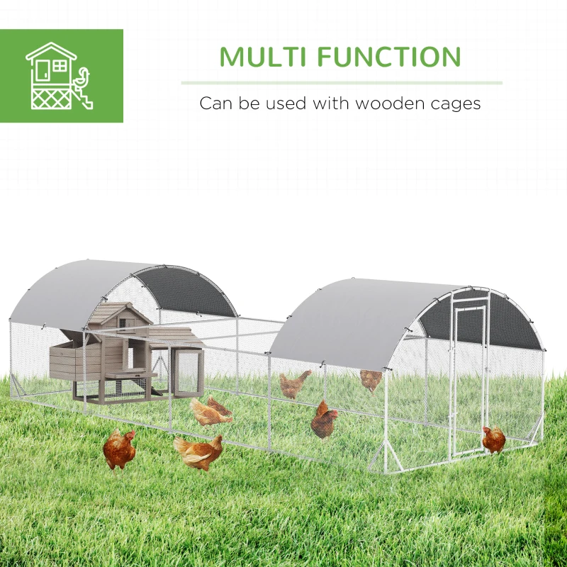 PawHut Large Metal Chicken Run with Water-Resistant and Anti-UV Cover, Door, for 20-24 Chickens, Silver