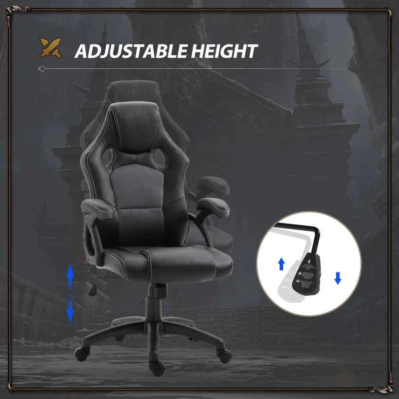 Vinsetto PU Leather Gaming Chair High Back Office Chair with Adjustable Height, Computer Gamer Chair, Grey