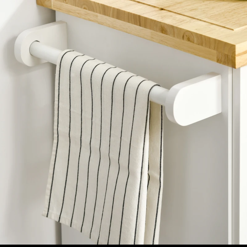 HOMCOM Modern Kitchen Island, Utility Cart on Wheels with Barn Door, Buffet Cabinet with 3 Drawers 2 Compartments, White