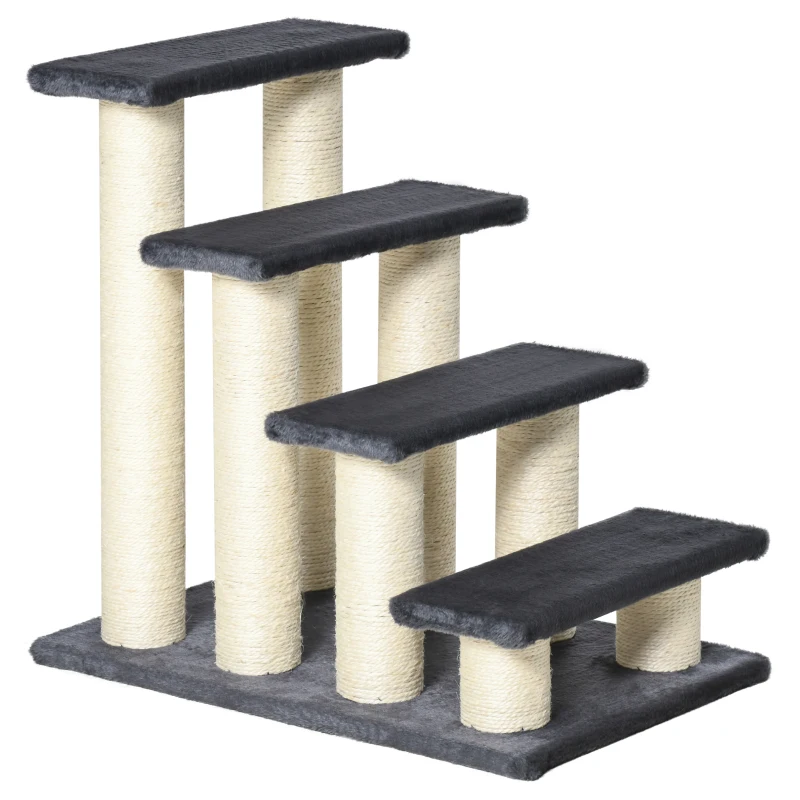 PawHut Cat Trees 4 Tier Pet Stairs Dog Cat 4 Steps Kitty Scatching Post Cat Scratch Furniture Dark Grey