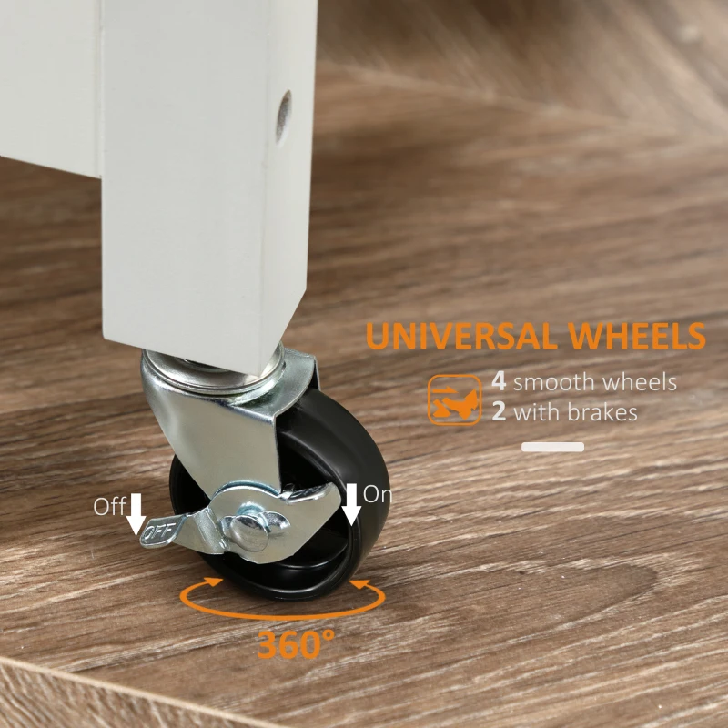 HOMCOM Kitchen Island Cart, Rolling Kitchen Island with Storage Shelf, Solid Wood Top, Drawer, for Dining Room, White