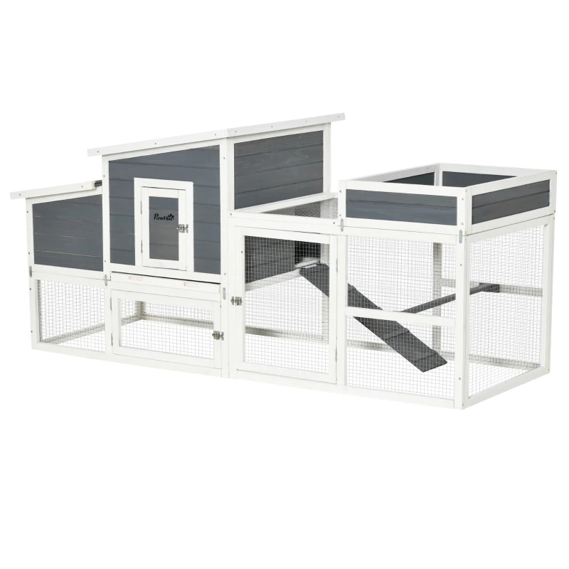 PawHut Chicken Coop with Extra Shade, Large Poultry Cage, Hen House with Flower Bed, Outdoor and Waterproof, Wooden, Stone Gray