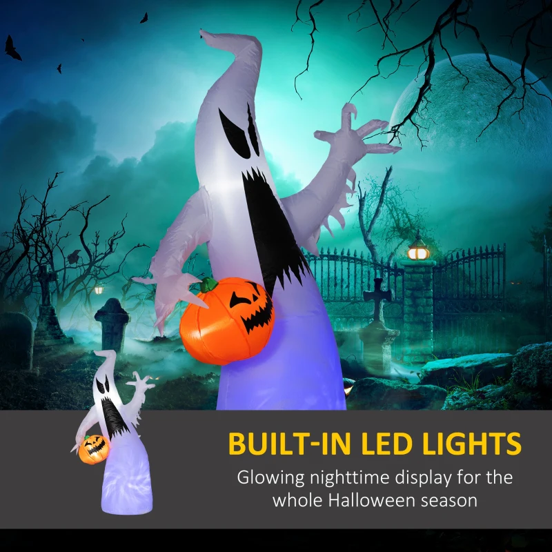 HOMCOM 5.9' Halloween LED Yard Decor Ghost with Pumpkin, Blow Up Inflatable Outdoor Decoration, Waterproof