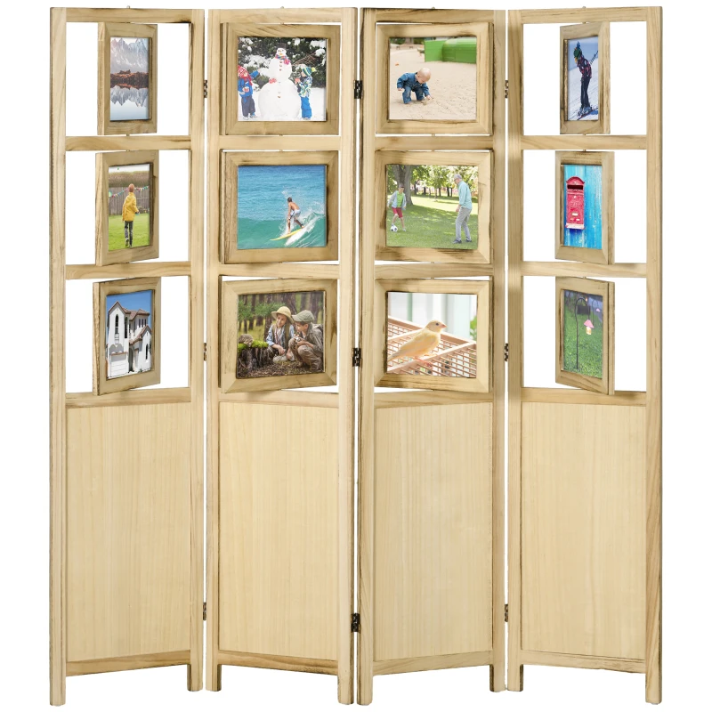 HOMCOM 4 Panel Room Divider, Folding Privacy Screens, Natural