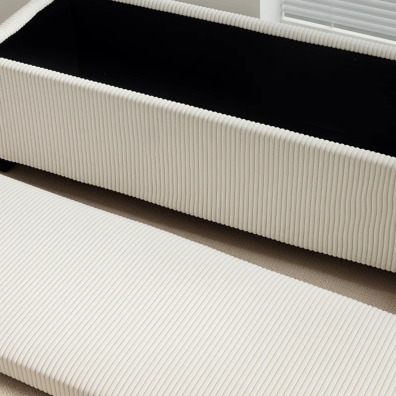 HOMCOM 44 Inches Ottoman with Storage, Lid, Legs, Corduroy End of Bed Bench for Living Room, Bedroom, Entryway, Beige