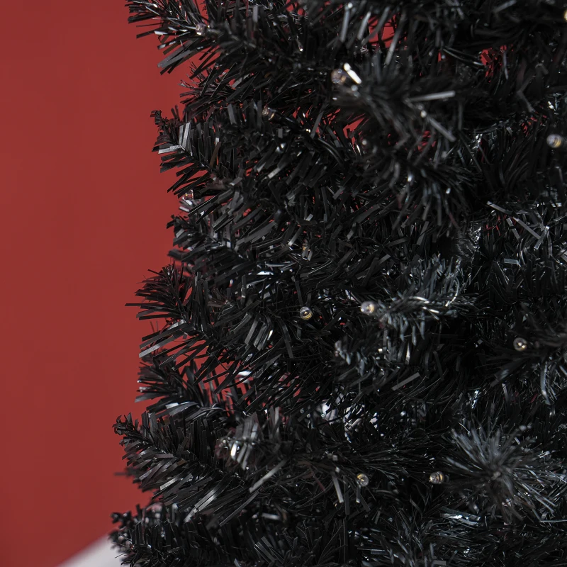 HOMCOM 5ft Pencil Christmas Tree, Slim Artificial Christmas Tree with Realistic Branches and Warm White LED Lights, Black