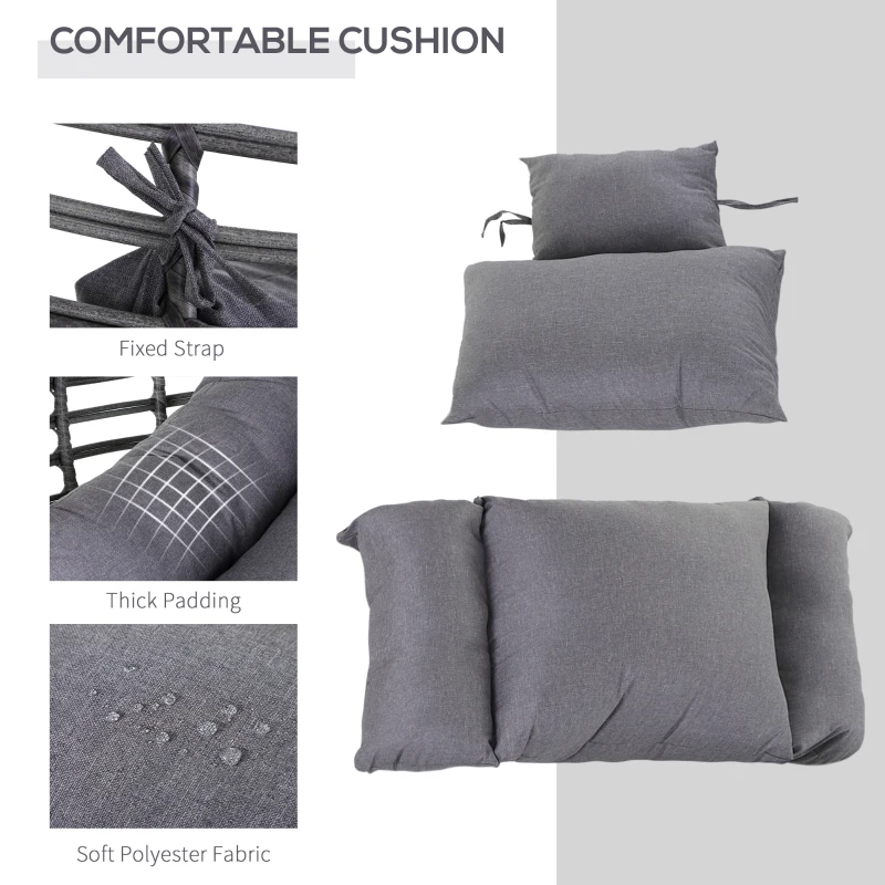 Outsunny Outdoor/Indoor Rattan Chair with Soft Cushion, Wicker Egg Lounge Chair for Backyard Garden Balcony Lawn, Grey