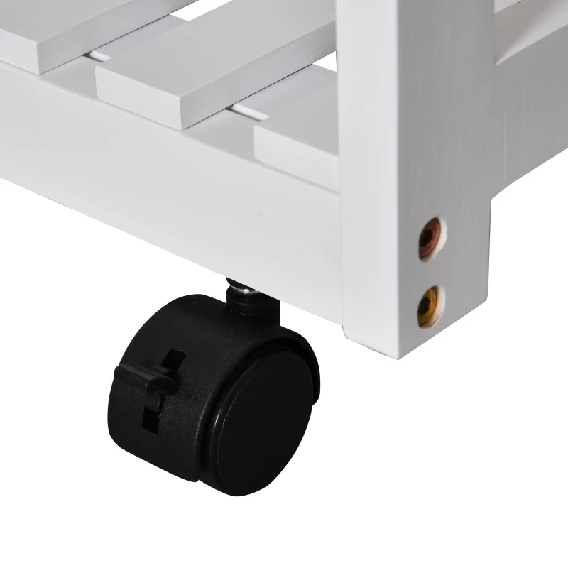 HOMCOM Kitchen Trolley 3 Piece Kitchen Cart Set Drop Leaf Breakfast Table and 2 Stools w/ Rolling Wheels & Towel Bars, Wood & White