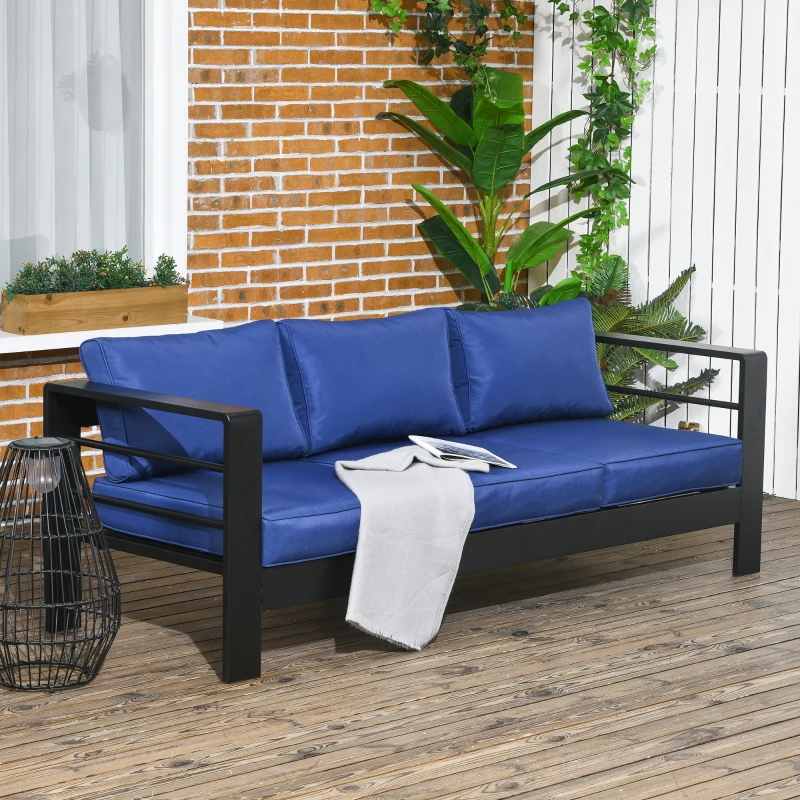 Outsunny Patio Furniture with Cushions, Aluminum Outdoor Sofa with Wide Armrests, Navy Blue