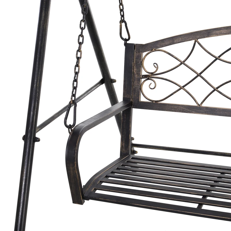 Outsunny 2 Seater Porch Swing Chair, Weather Resistant Outdoor Swing Seat with Metal Frame for Garden, Backyard, Lawn, Black