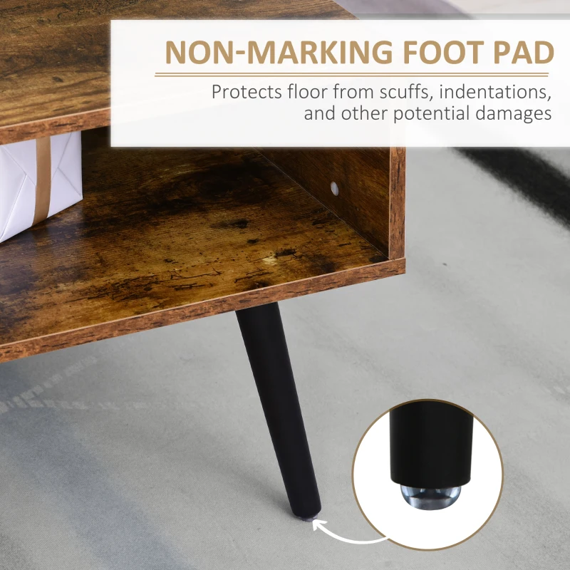 HOMCOM Retro Coffee Table with Storage Shelf and Drawer for Living Room, Vintage Wooden Sofa Side Table, Rustic Brown