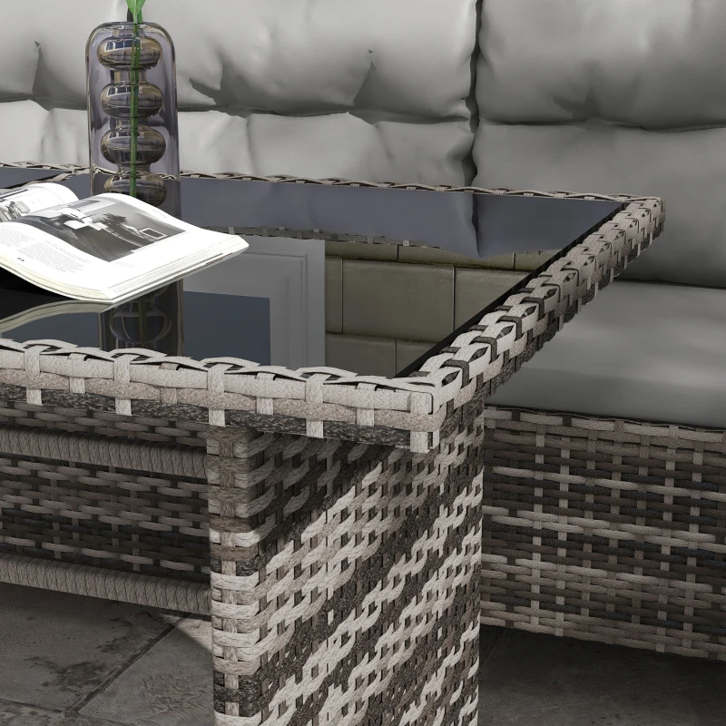 Outsunny 6pcs Outdoor Rattan Sofa Set Garden Wicker Sectional Couch Furniture Set with Dining Table and Chair Grey